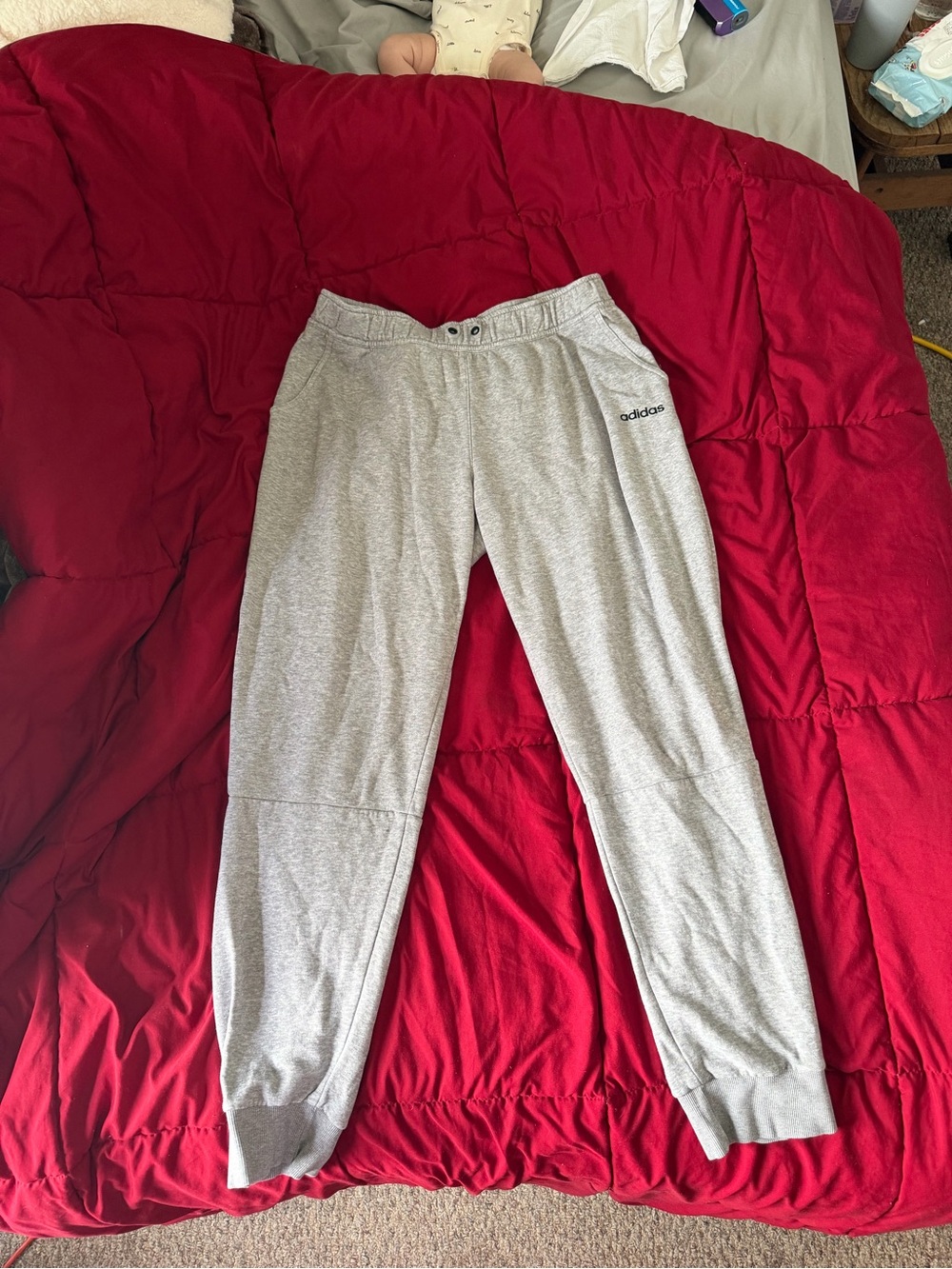 adidas Light Gray Athletic Joggers with Small Logo